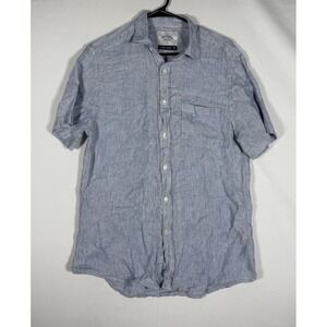 Portuguese Flannel Shirt Mens Medium Blue White Striped Linen Old Style Wisdom